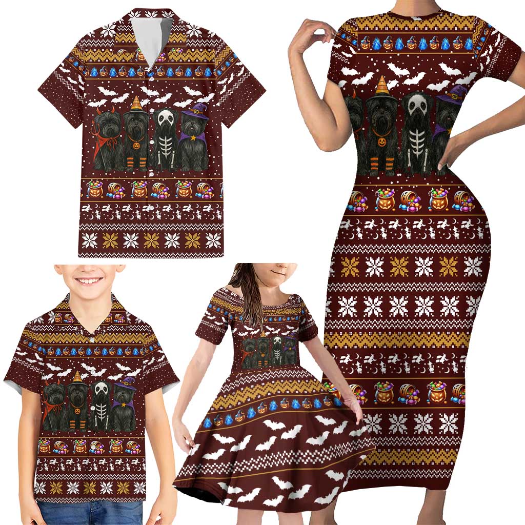 Affenpinscher Dog Halloween Christmas Family Matching Short Sleeve Bodycon Dress and Hawaiian Shirt Xmas Holiday Patterns - Wonder Print Shop