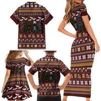 Affenpinscher Dog Halloween Christmas Family Matching Short Sleeve Bodycon Dress and Hawaiian Shirt Xmas Holiday Patterns - Wonder Print Shop