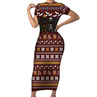 Affenpinscher Dog Halloween Christmas Family Matching Short Sleeve Bodycon Dress and Hawaiian Shirt Xmas Holiday Patterns - Wonder Print Shop