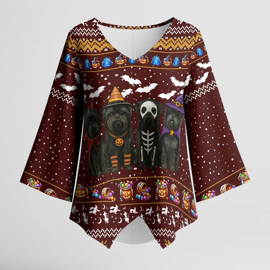 Affenpinscher Dog Halloween Christmas Kimono Sleeve Blouse Xmas Holiday Patterns - Wonder Print Shop