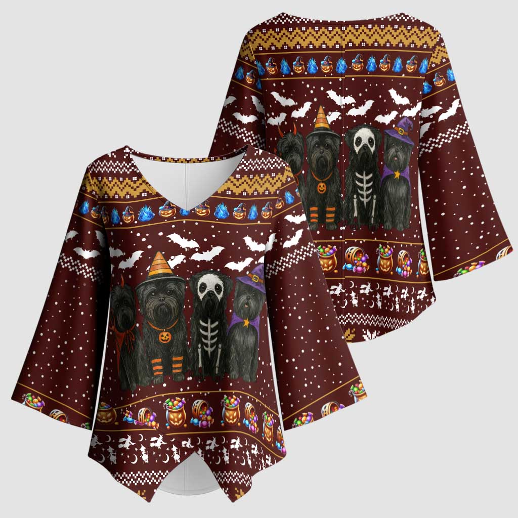 Affenpinscher Dog Halloween Christmas Kimono Sleeve Blouse Xmas Holiday Patterns - Wonder Print Shop