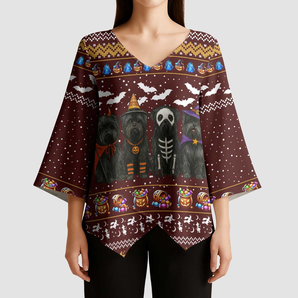 Affenpinscher Dog Halloween Christmas Kimono Sleeve Blouse Xmas Holiday Patterns - Wonder Print Shop