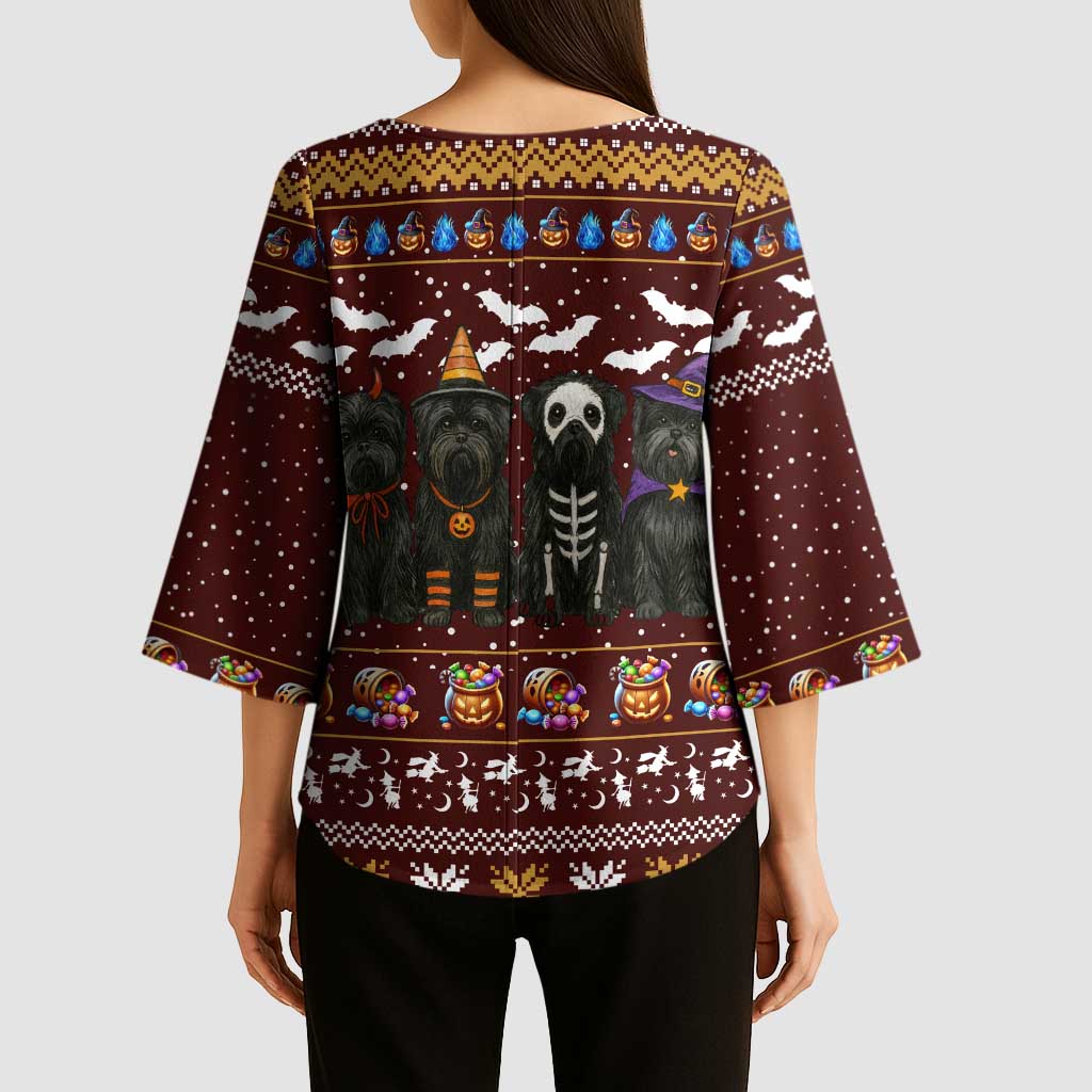 Affenpinscher Dog Halloween Christmas Kimono Sleeve Blouse Xmas Holiday Patterns - Wonder Print Shop