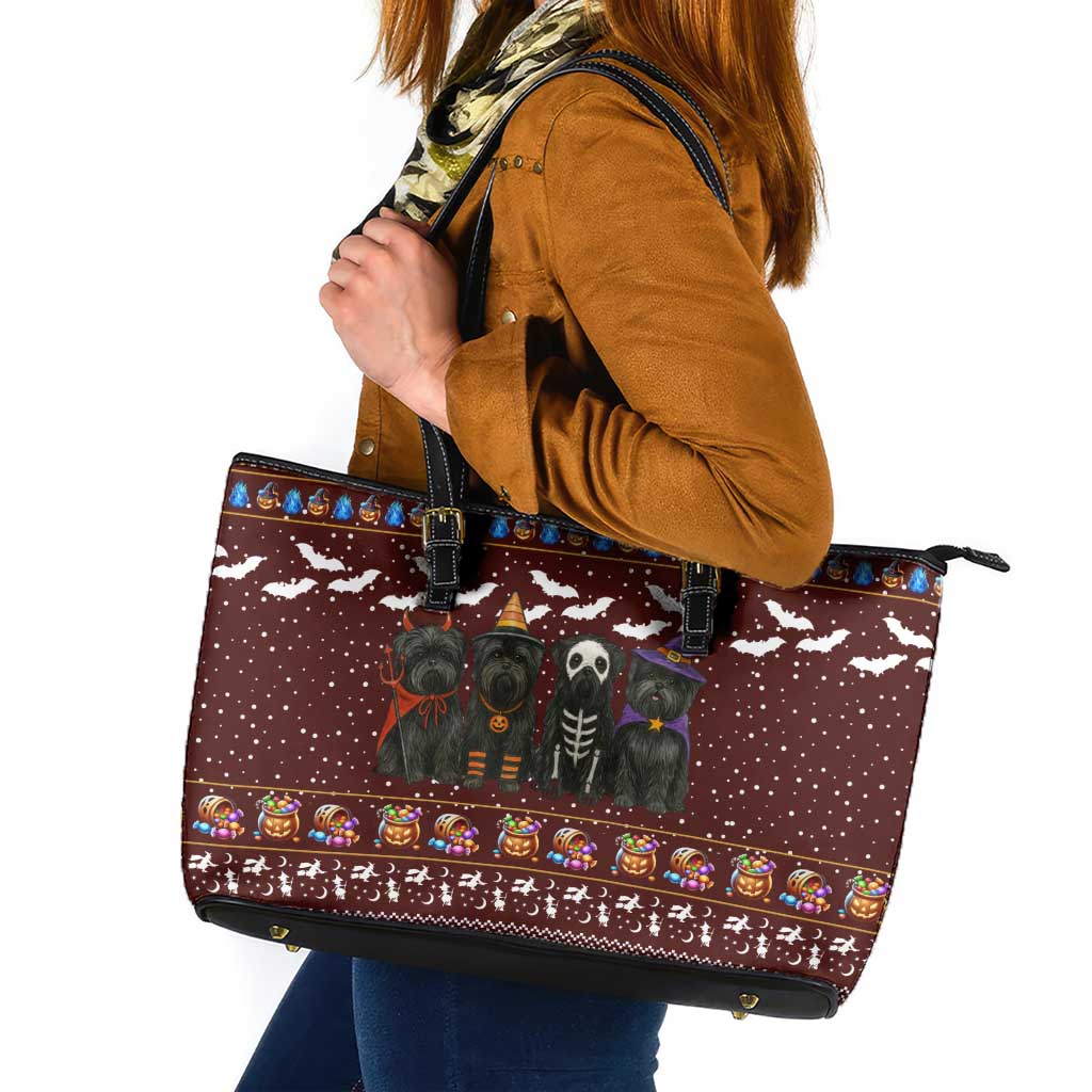Affenpinscher Dog Halloween Christmas Leather Tote Bag Xmas Holiday Patterns - Wonder Print Shop