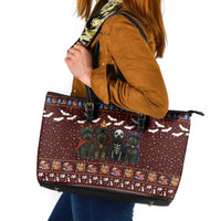 Affenpinscher Dog Halloween Christmas Leather Tote Bag Xmas Holiday Patterns - Wonder Print Shop