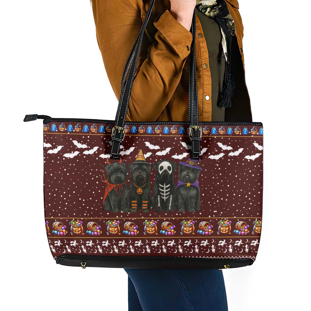 Affenpinscher Dog Halloween Christmas Leather Tote Bag Xmas Holiday Patterns - Wonder Print Shop