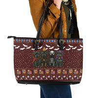 Affenpinscher Dog Halloween Christmas Leather Tote Bag Xmas Holiday Patterns - Wonder Print Shop