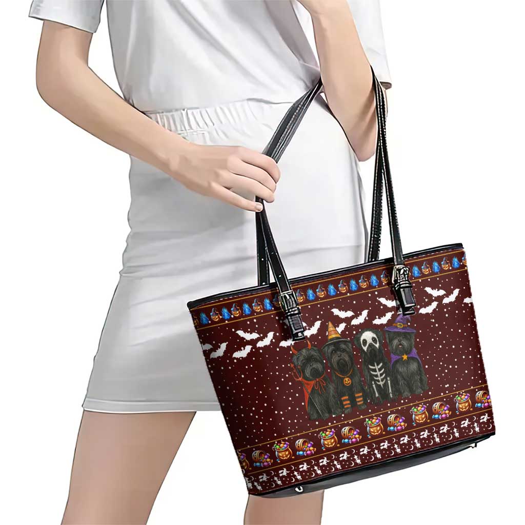 Affenpinscher Dog Halloween Christmas Leather Tote Bag Xmas Holiday Patterns - Wonder Print Shop