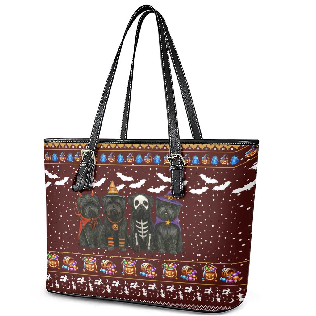 Affenpinscher Dog Halloween Christmas Leather Tote Bag Xmas Holiday Patterns - Wonder Print Shop