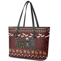 Affenpinscher Dog Halloween Christmas Leather Tote Bag Xmas Holiday Patterns - Wonder Print Shop