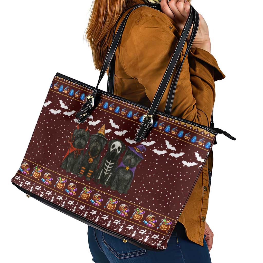 Affenpinscher Dog Halloween Christmas Leather Tote Bag Xmas Holiday Patterns - Wonder Print Shop