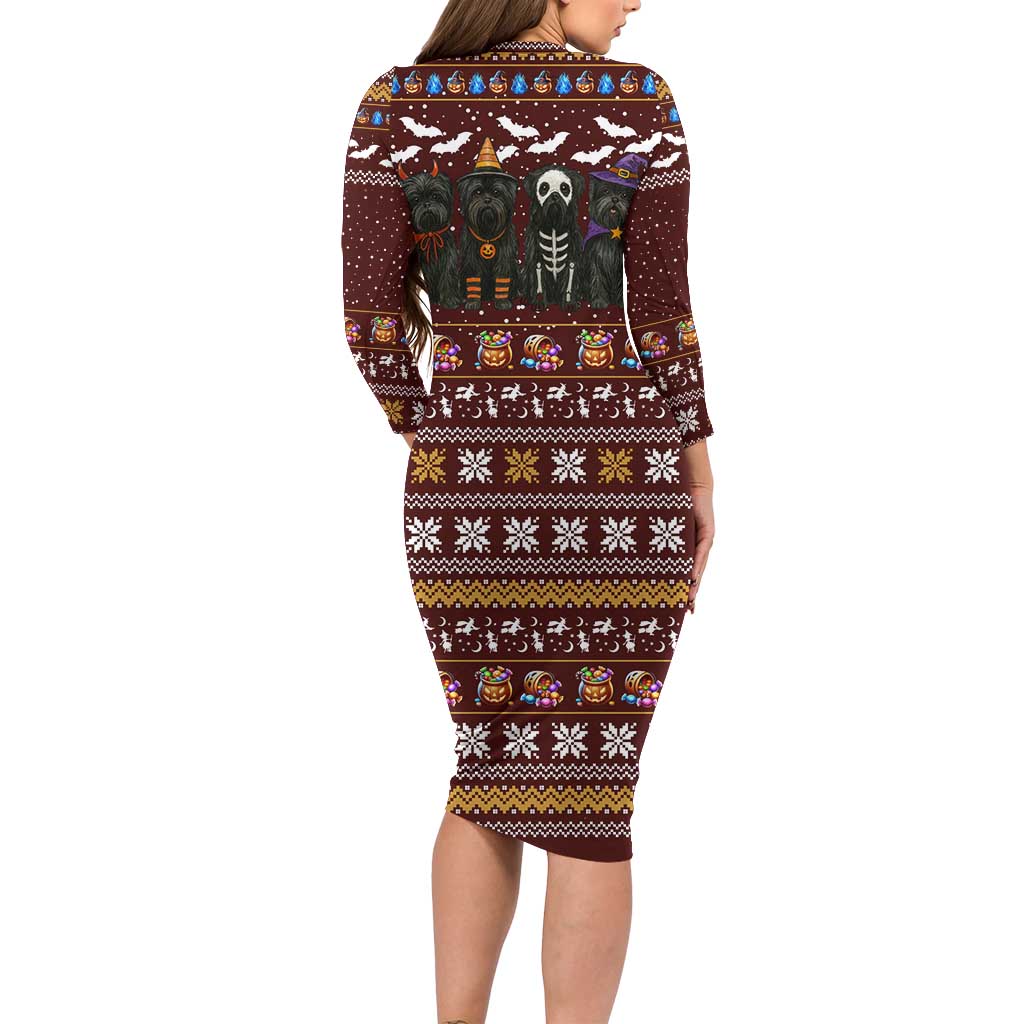 Affenpinscher Dog Halloween Christmas Long Sleeve Bodycon Dress Xmas Holiday Patterns - Wonder Print Shop