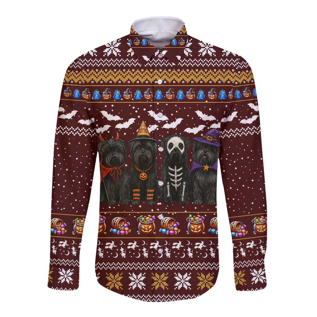Affenpinscher Dog Halloween Christmas Long Sleeve Button Shirt Xmas Holiday Patterns - Wonder Print Shop