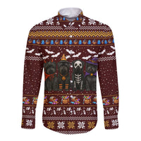 Affenpinscher Dog Halloween Christmas Long Sleeve Button Shirt Xmas Holiday Patterns - Wonder Print Shop