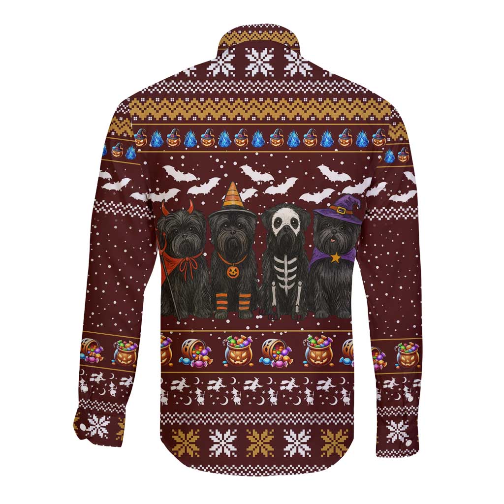 Affenpinscher Dog Halloween Christmas Long Sleeve Button Shirt Xmas Holiday Patterns - Wonder Print Shop