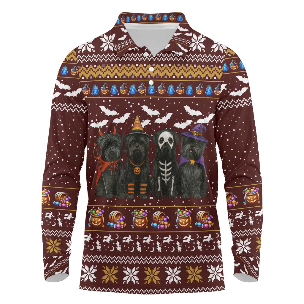 Affenpinscher Dog Halloween Christmas Long Sleeve Polo Shirt Xmas Holiday Patterns - Wonder Print Shop
