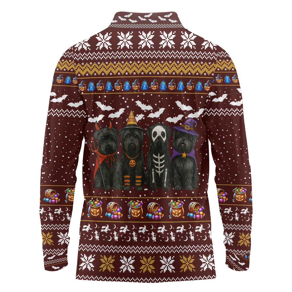 Affenpinscher Dog Halloween Christmas Long Sleeve Polo Shirt Xmas Holiday Patterns - Wonder Print Shop