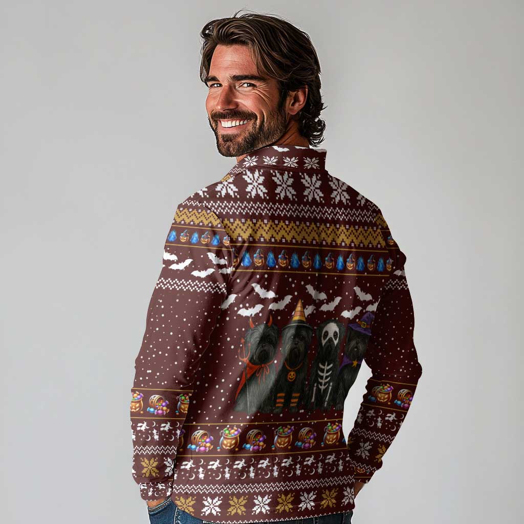 Affenpinscher Dog Halloween Christmas Long Sleeve Polo Shirt Xmas Holiday Patterns - Wonder Print Shop
