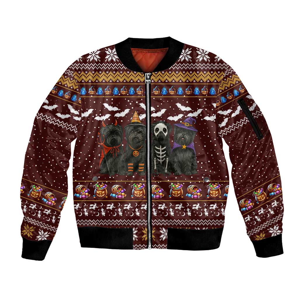 Affenpinscher Dog Halloween Christmas Sleeve Zip Bomber Jacket Xmas Holiday Patterns - Wonder Print Shop