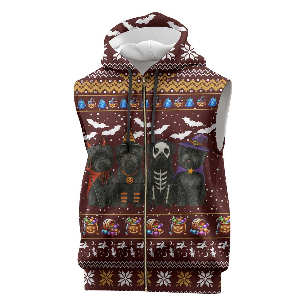 Affenpinscher Dog Halloween Christmas Sleeveless Zip Hoodie Xmas Holiday Patterns - Wonder Print Shop