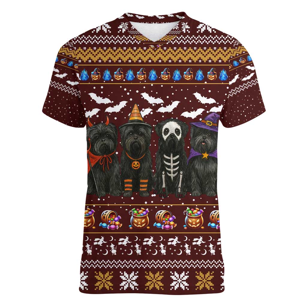 Affenpinscher Dog Halloween Christmas Women V-Neck T-Shirt Xmas Holiday Patterns - Wonder Print Shop