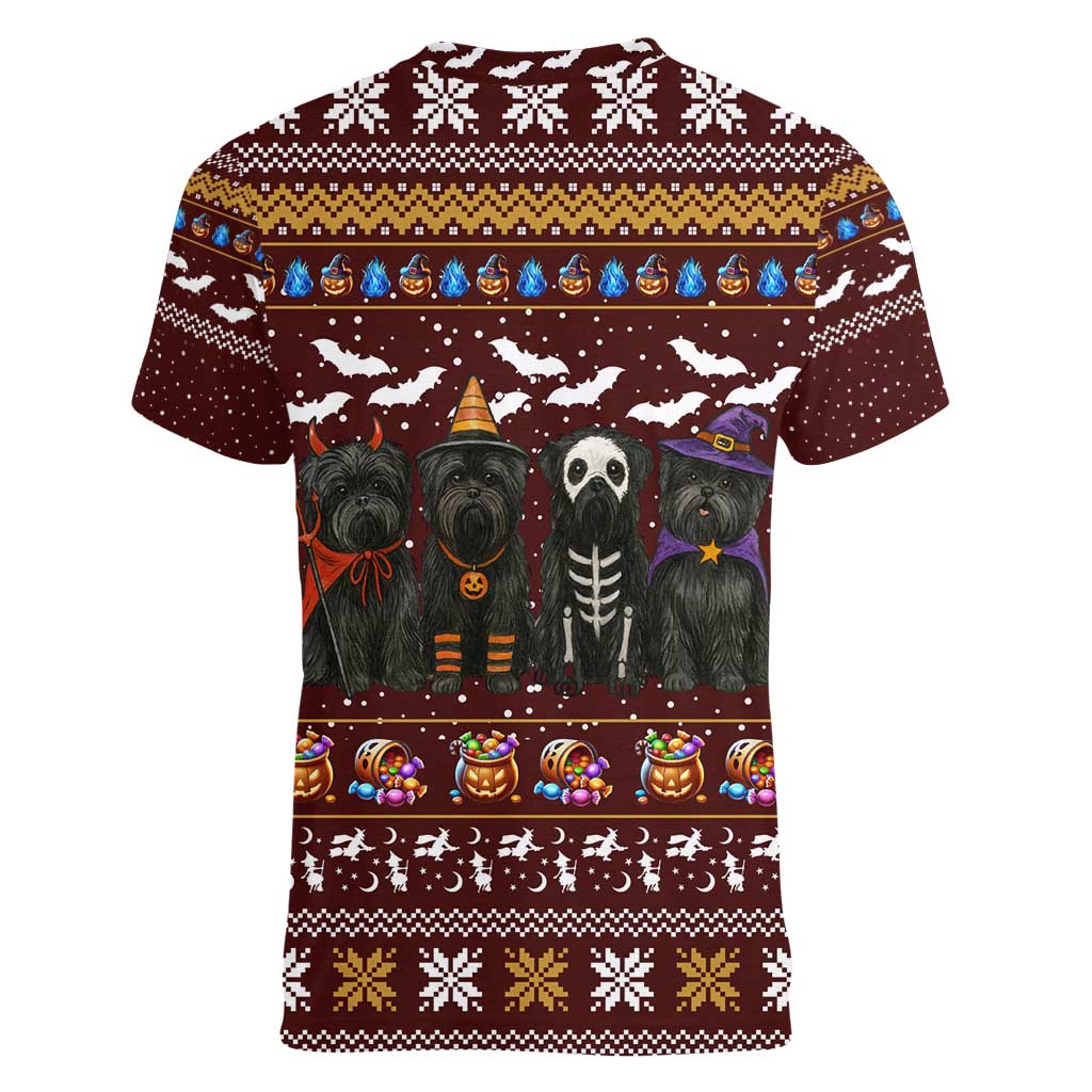 Affenpinscher Dog Halloween Christmas Women V-Neck T-Shirt Xmas Holiday Patterns - Wonder Print Shop
