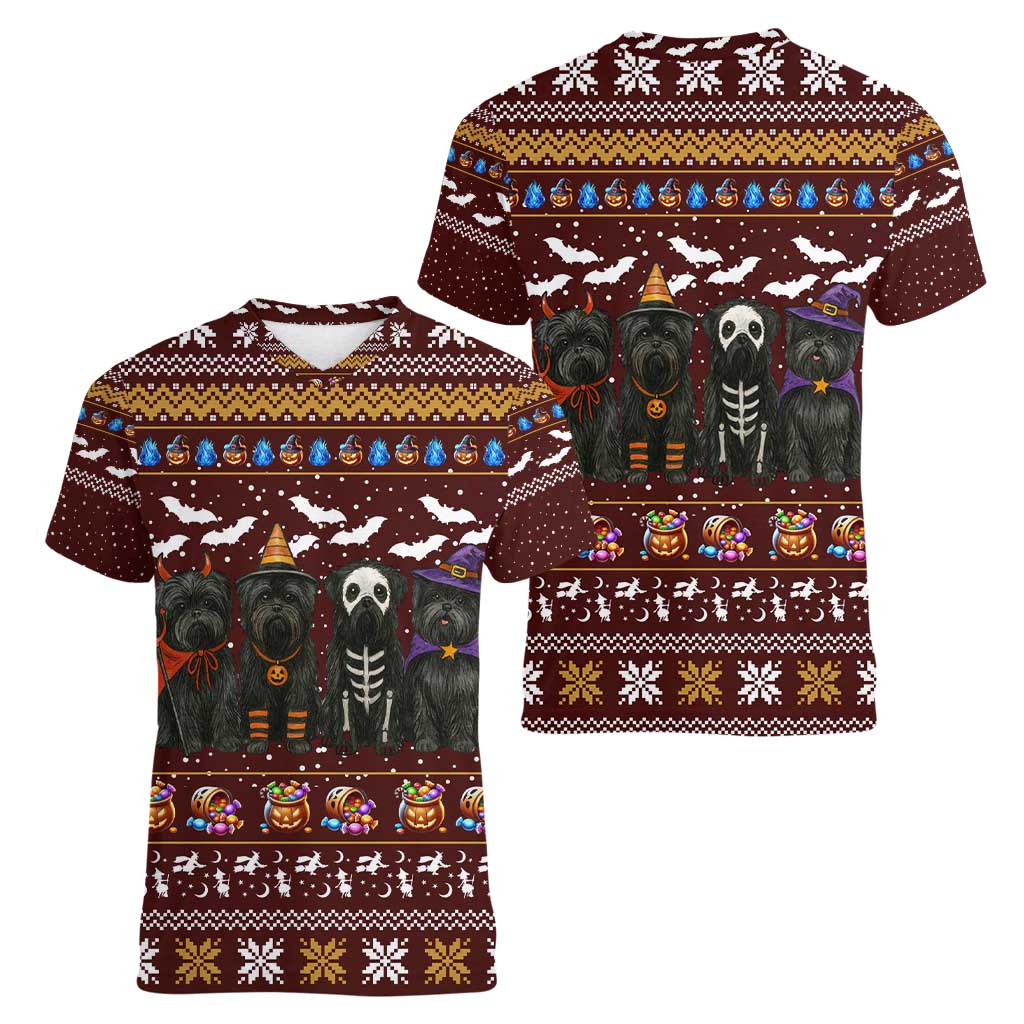 Affenpinscher Dog Halloween Christmas Women V-Neck T-Shirt Xmas Holiday Patterns - Wonder Print Shop