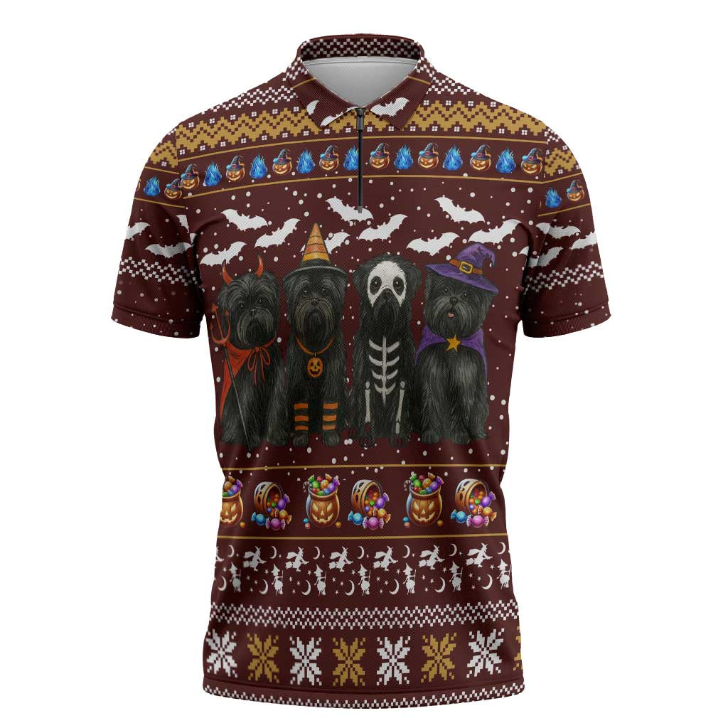 Affenpinscher Dog Halloween Christmas Zipper Polo Shirt Xmas Holiday Patterns - Wonder Print Shop