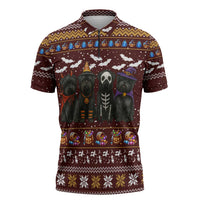 Affenpinscher Dog Halloween Christmas Zipper Polo Shirt Xmas Holiday Patterns - Wonder Print Shop