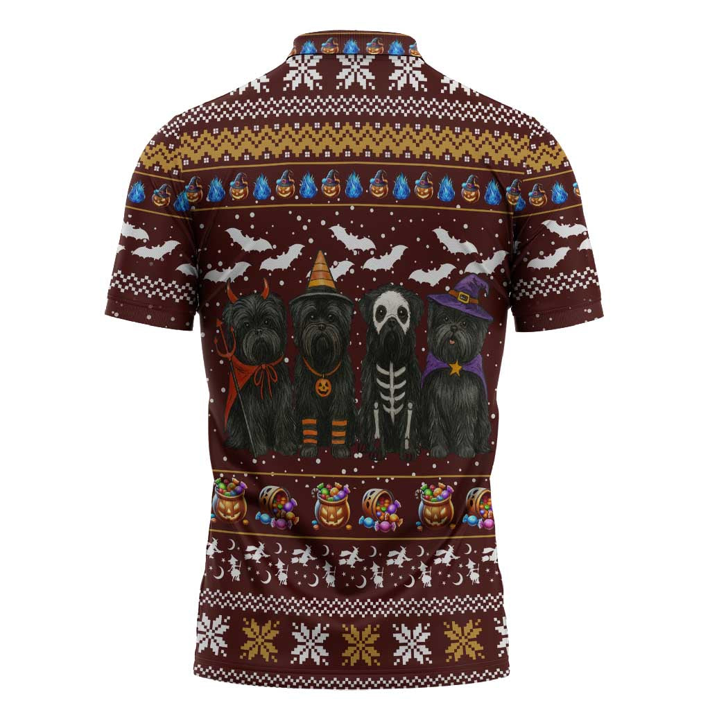 Affenpinscher Dog Halloween Christmas Zipper Polo Shirt Xmas Holiday Patterns - Wonder Print Shop