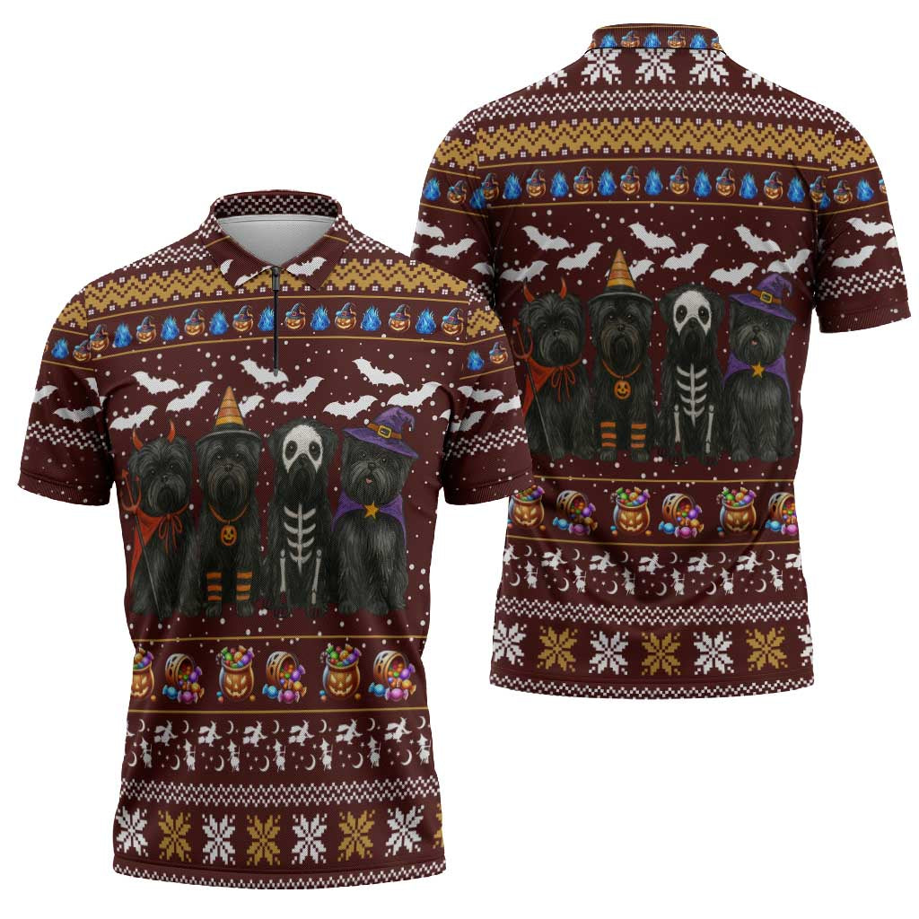 Affenpinscher Dog Halloween Christmas Zipper Polo Shirt Xmas Holiday Patterns - Wonder Print Shop