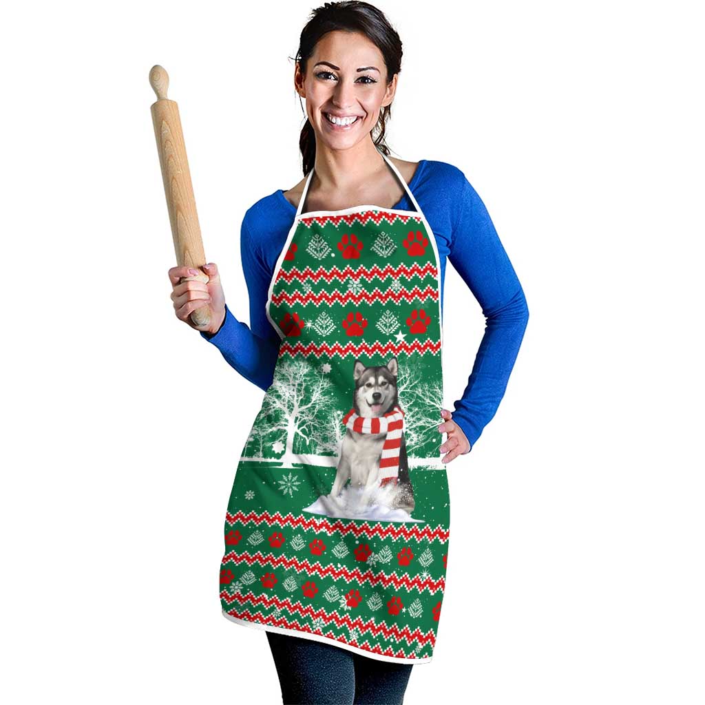 Alaskan Malamute Winter Tree Christmas Apron Xmas Holiday Patterns - Wonder Print Shop