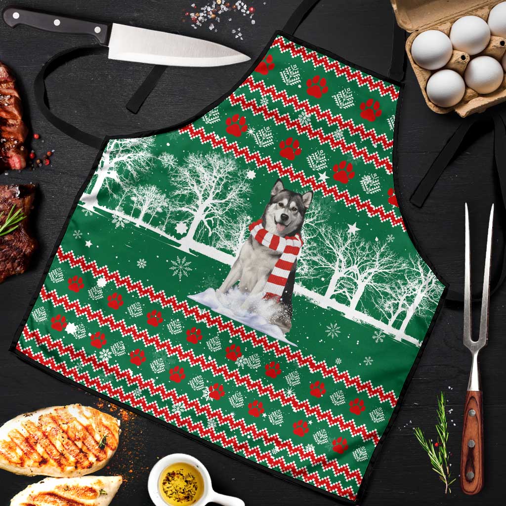 Alaskan Malamute Winter Tree Christmas Apron Xmas Holiday Patterns - Wonder Print Shop