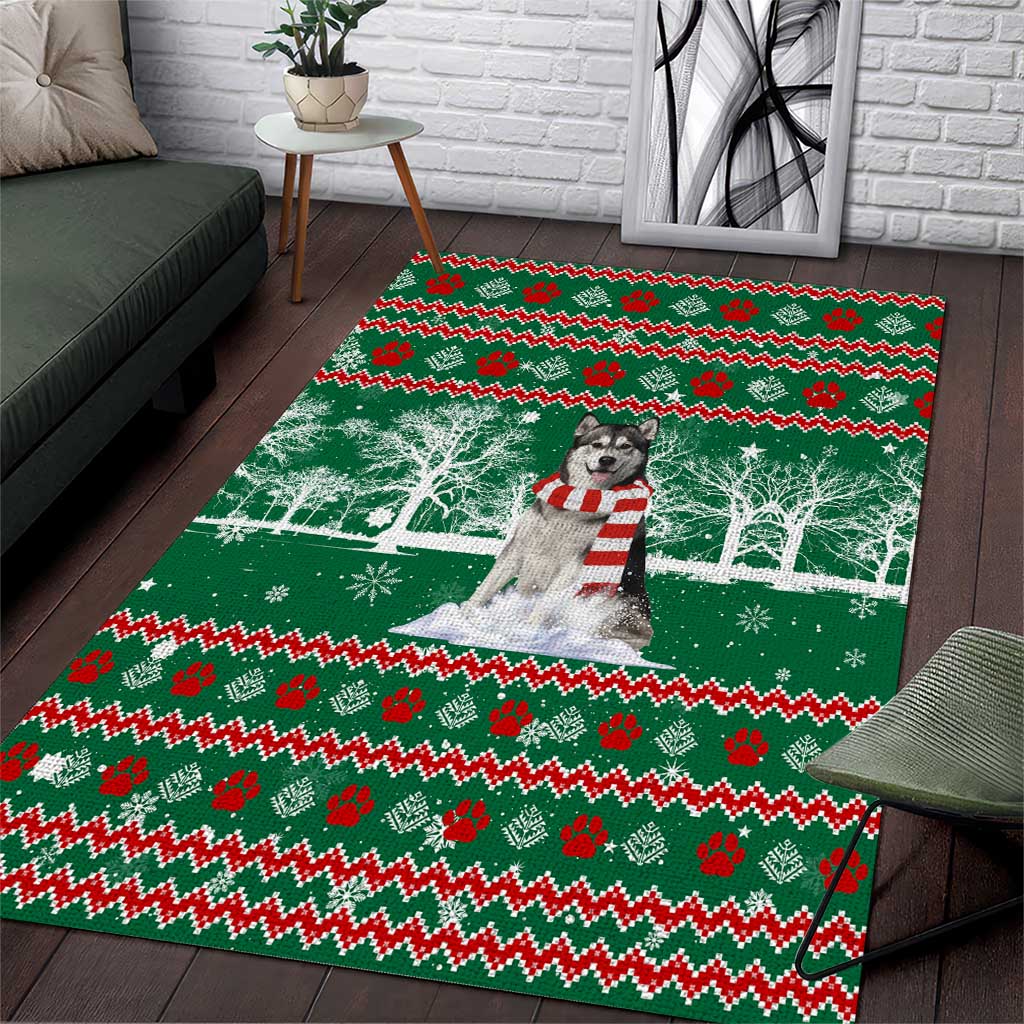 Alaskan Malamute Winter Tree Christmas Area Rug Xmas Holiday Patterns - Wonder Print Shop