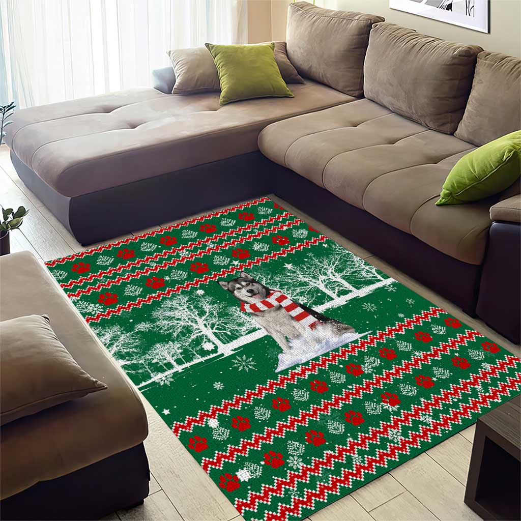 Alaskan Malamute Winter Tree Christmas Area Rug Xmas Holiday Patterns - Wonder Print Shop