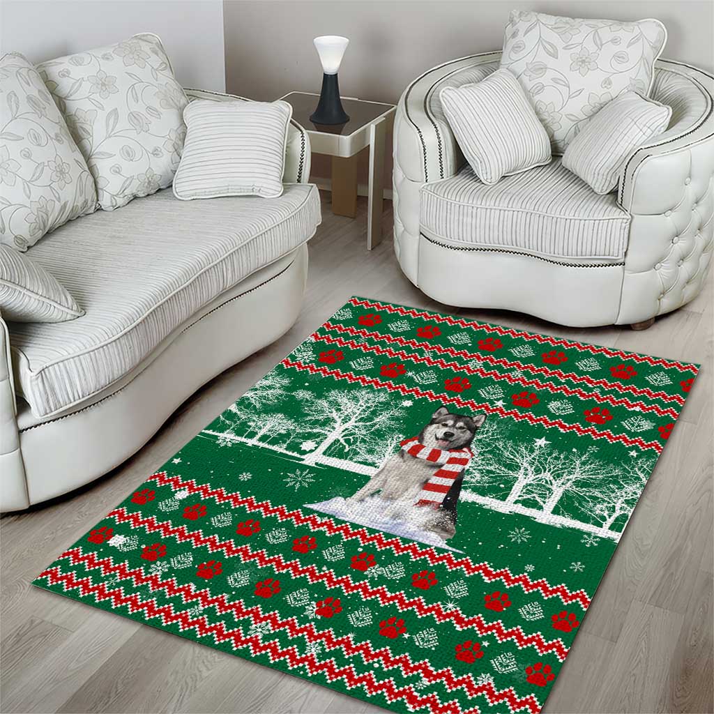 Alaskan Malamute Winter Tree Christmas Area Rug Xmas Holiday Patterns - Wonder Print Shop