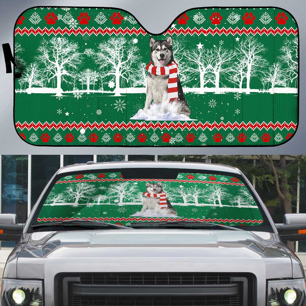 Alaskan Malamute Winter Tree Christmas Auto Sun Shade Xmas Holiday Patterns - Wonder Print Shop