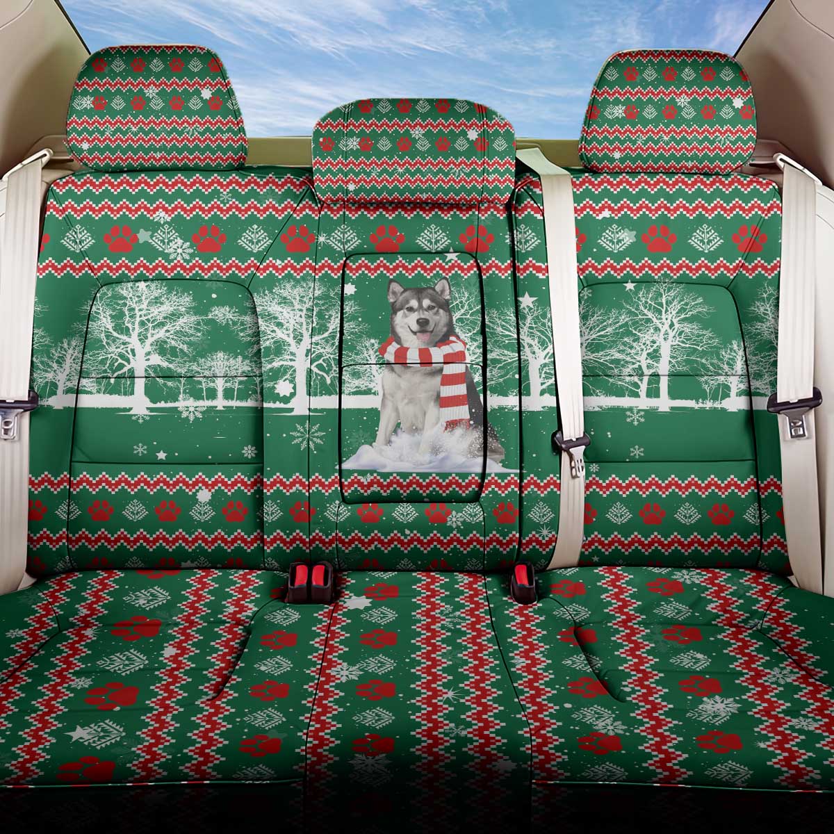 Alaskan Malamute Winter Tree Christmas Back Car Seat Cover Xmas Holiday Patterns - Wonder Print Shop