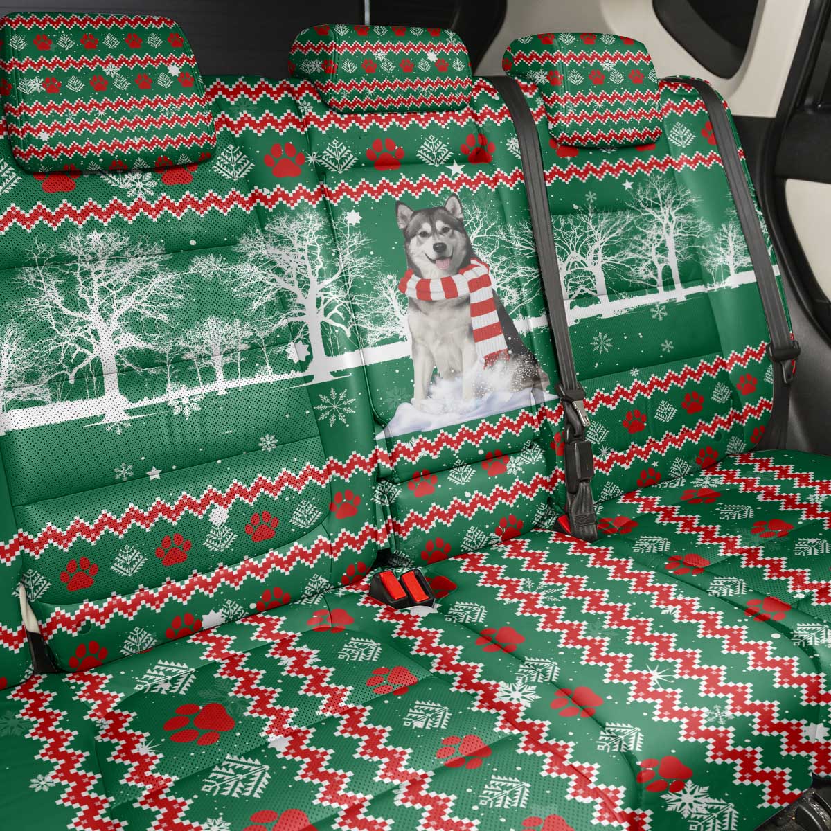 Alaskan Malamute Winter Tree Christmas Back Car Seat Cover Xmas Holiday Patterns - Wonder Print Shop