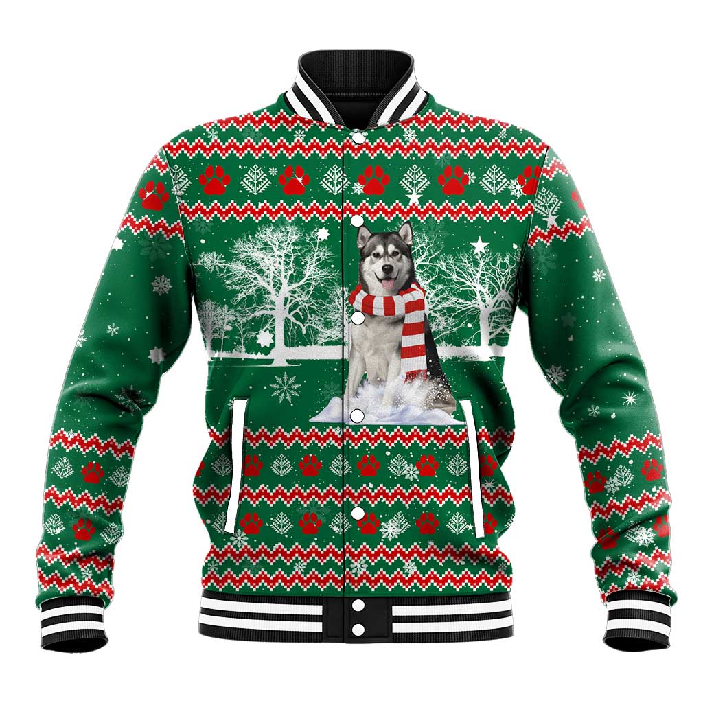 Alaskan Malamute Winter Tree Christmas Baseball Jacket Xmas Holiday Patterns - Wonder Print Shop
