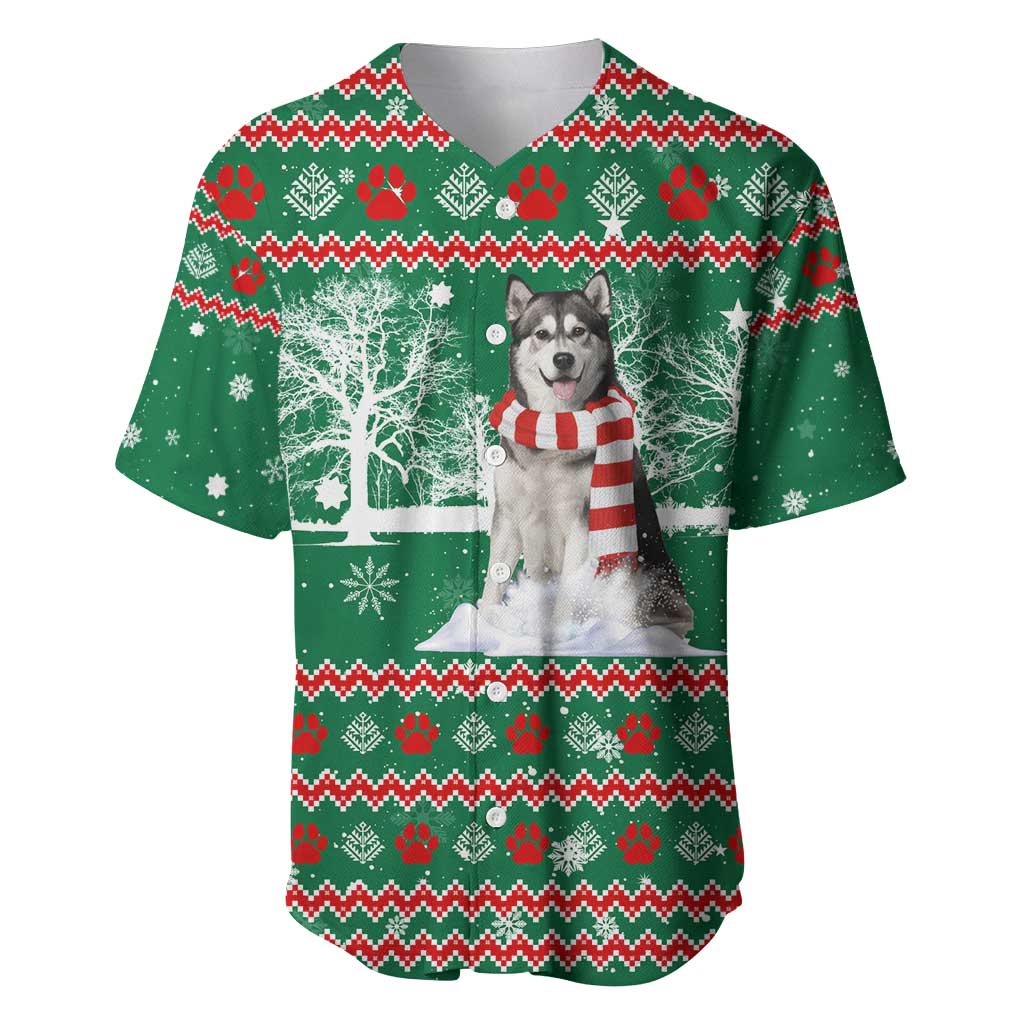 Alaskan Malamute Winter Tree Christmas Baseball Jersey Xmas Holiday Patterns - Wonder Print Shop