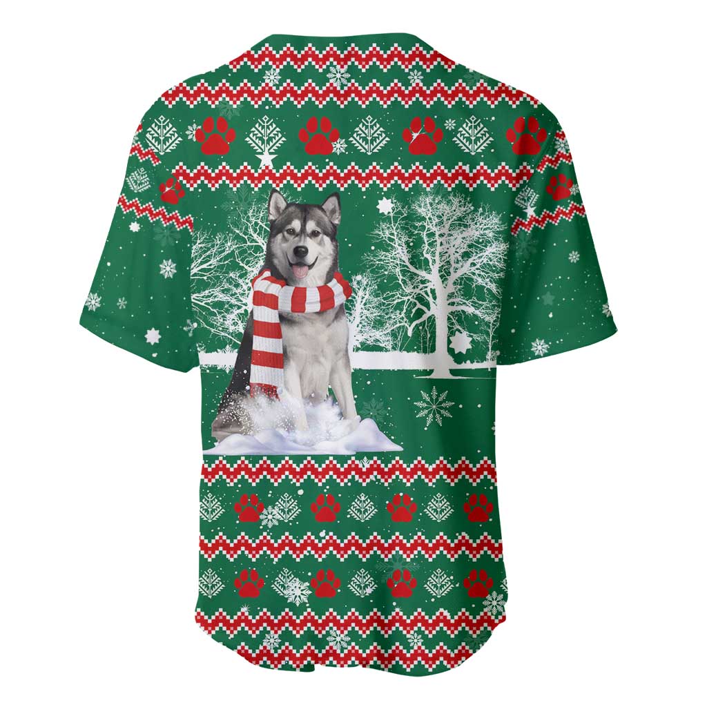 Alaskan Malamute Winter Tree Christmas Baseball Jersey Xmas Holiday Patterns - Wonder Print Shop