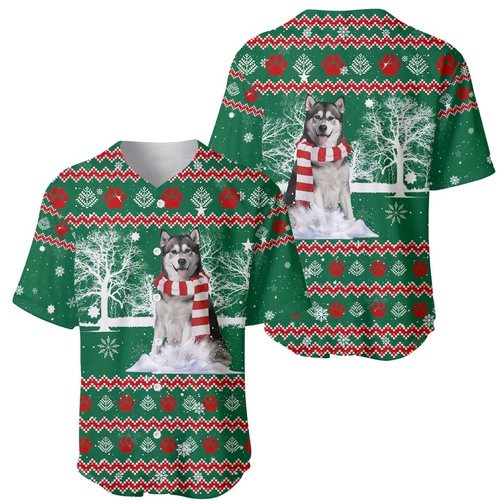 Alaskan Malamute Winter Tree Christmas Baseball Jersey Xmas Holiday Patterns - Wonder Print Shop