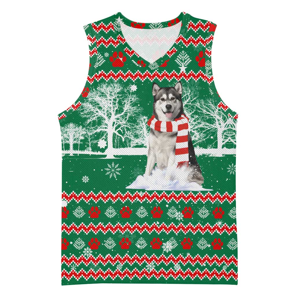 Alaskan Malamute Winter Tree Christmas Basketball Jersey Xmas Holiday Patterns - Wonder Print Shop