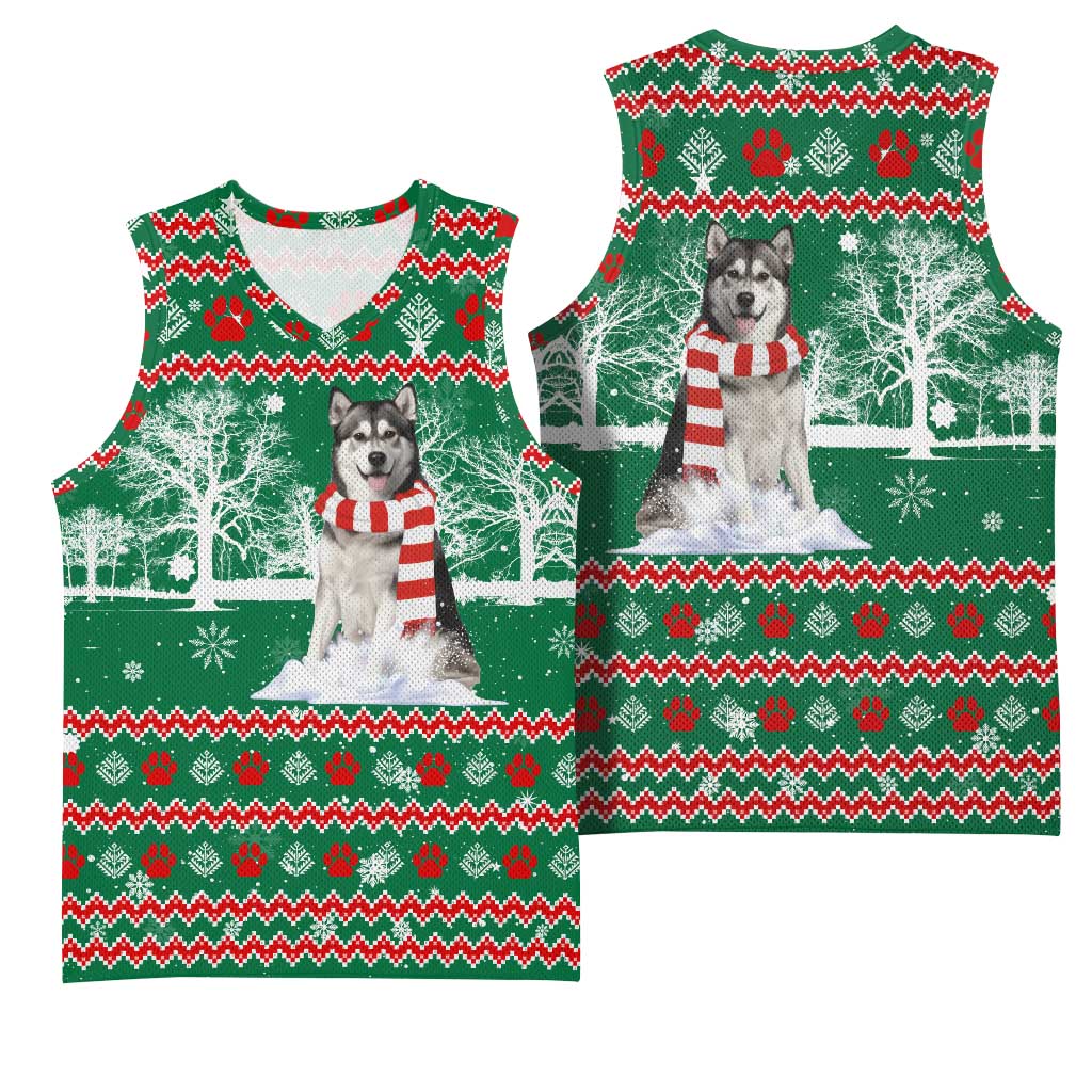 Alaskan Malamute Winter Tree Christmas Basketball Jersey Xmas Holiday Patterns - Wonder Print Shop