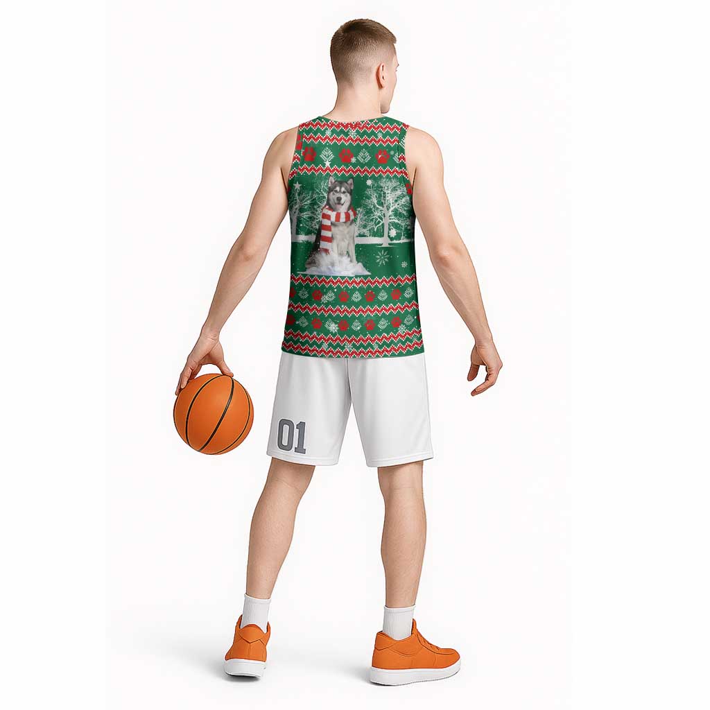 Alaskan Malamute Winter Tree Christmas Basketball Jersey Xmas Holiday Patterns - Wonder Print Shop