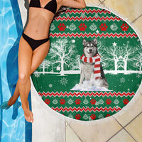 Alaskan Malamute Winter Tree Christmas Beach Blanket Xmas Holiday Patterns - Wonder Print Shop