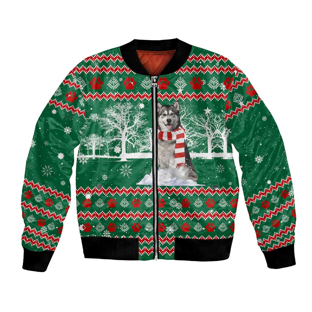 Alaskan Malamute Winter Tree Christmas Bomber Jacket Xmas Holiday Patterns - Wonder Print Shop