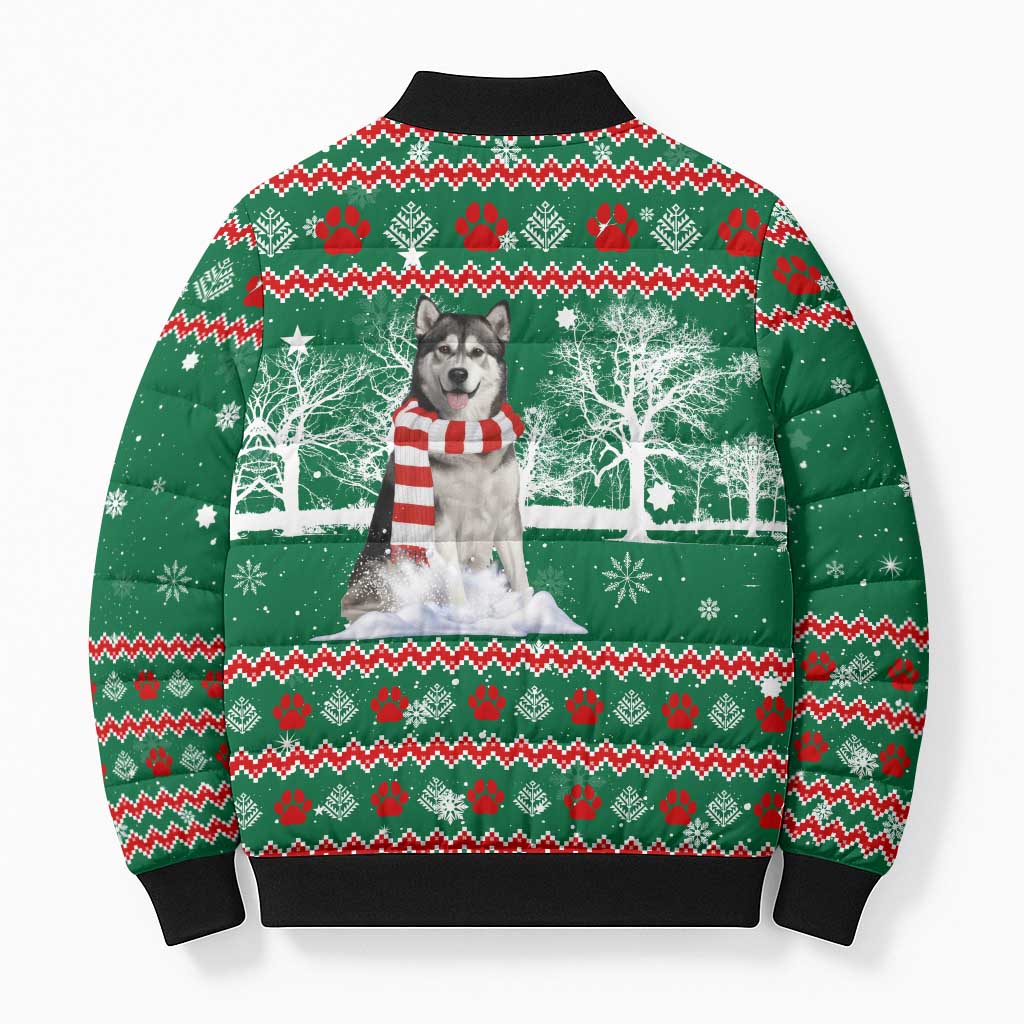 Alaskan Malamute Winter Tree Christmas Bomber Puffer Jacket Xmas Holiday Patterns - Wonder Print Shop