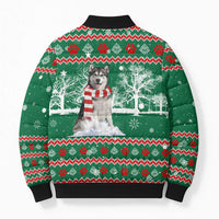 Alaskan Malamute Winter Tree Christmas Bomber Puffer Jacket Xmas Holiday Patterns - Wonder Print Shop
